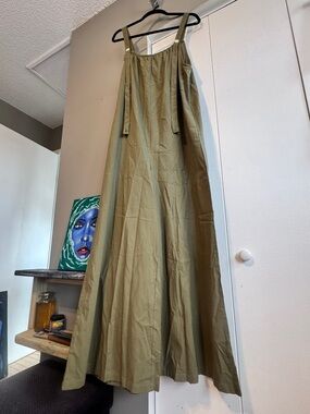 ✨ Boutique Olive Cotton Wide Leg Jumpsuit | Adjustable Straps Boho Romper L